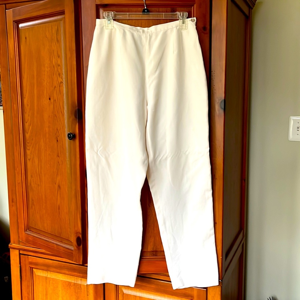 Cream, silk blend lined trousers, 10 petite.